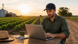 Agrónomo usando software de gestión para el agro