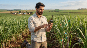 Un agrónomo usando un CRM para Agronomía